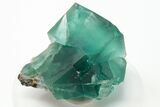 Cubic, Blue-Green Fluorite Crystals on Quartz - China #197151-1